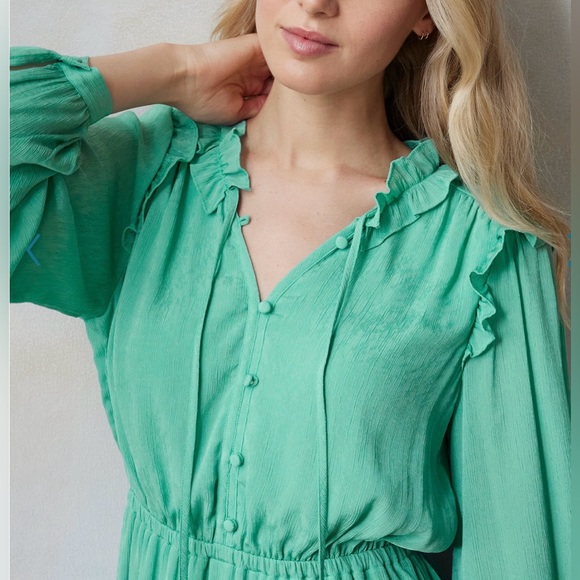 NWT LC Lauren Conrad Ruffle Neck Button Front Dress Size Large - Picture 3 of 7